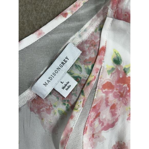 Madison Grey Pink Floral Blouse Sz Large Sleeveless Top Loose V-Neck Cami - Picture 3 of 6